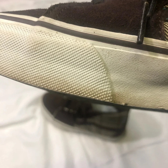 Vans Off The Wall Sk8-Hi shoes Brown Suede/Tan canvas/teal stitching US 6 - Picture 10 of 11